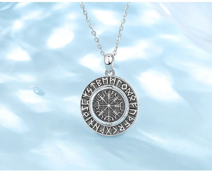 Eudora 925 Sterling Silver Viking Runes Pendant with Vegvísir