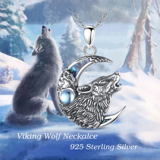 Eudora 925 Sterling Silver Wolf on the Moon Necklace