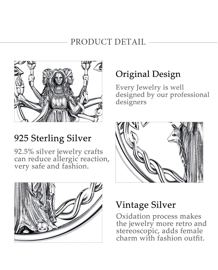 925 Sterling Silver Triple Moon Goddess Necklace Hecate Amulet Pendant