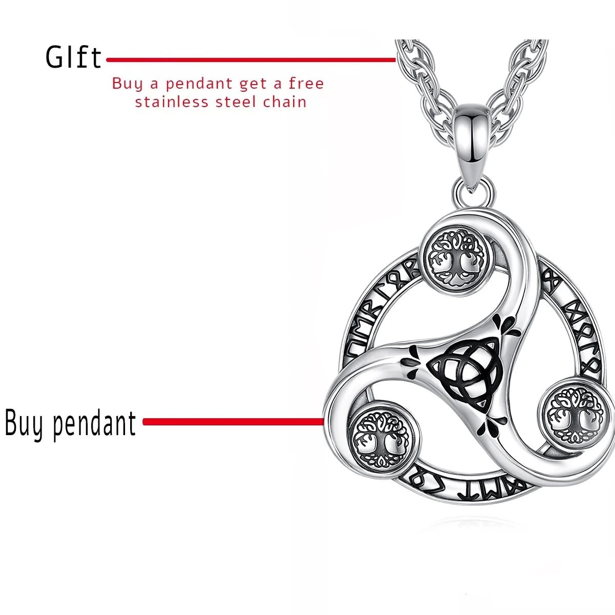 Eudora 925 Sterling Silver Celtic Knot Spiral Triquetra Neckalce