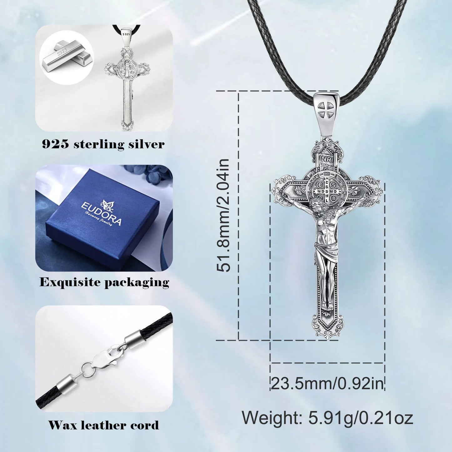Eudora 925 Sterling Silver Christ on cross pendant