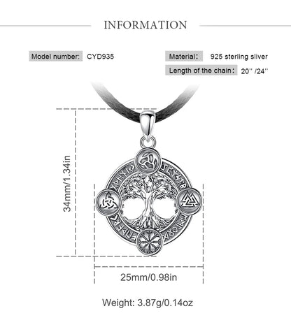 Eudora 925 Sterling Silver Tree of Life Yggdrasil Necklace  with Runes