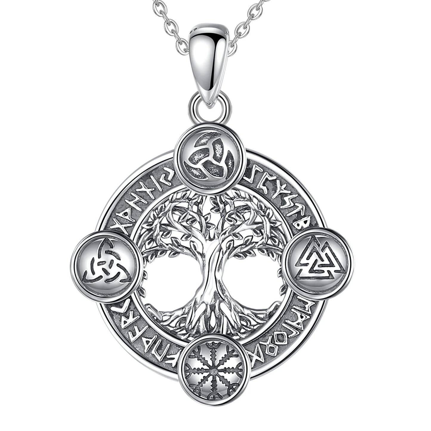 Eudora 925 Sterling Silver Tree of Life Yggdrasil Necklace  with Runes