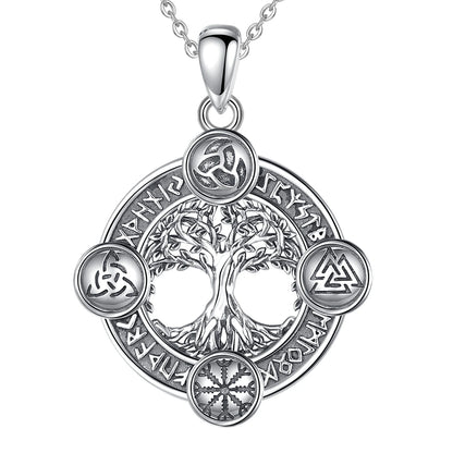 Eudora 925 Sterling Silver Tree of Life Yggdrasil Necklace  with Runes