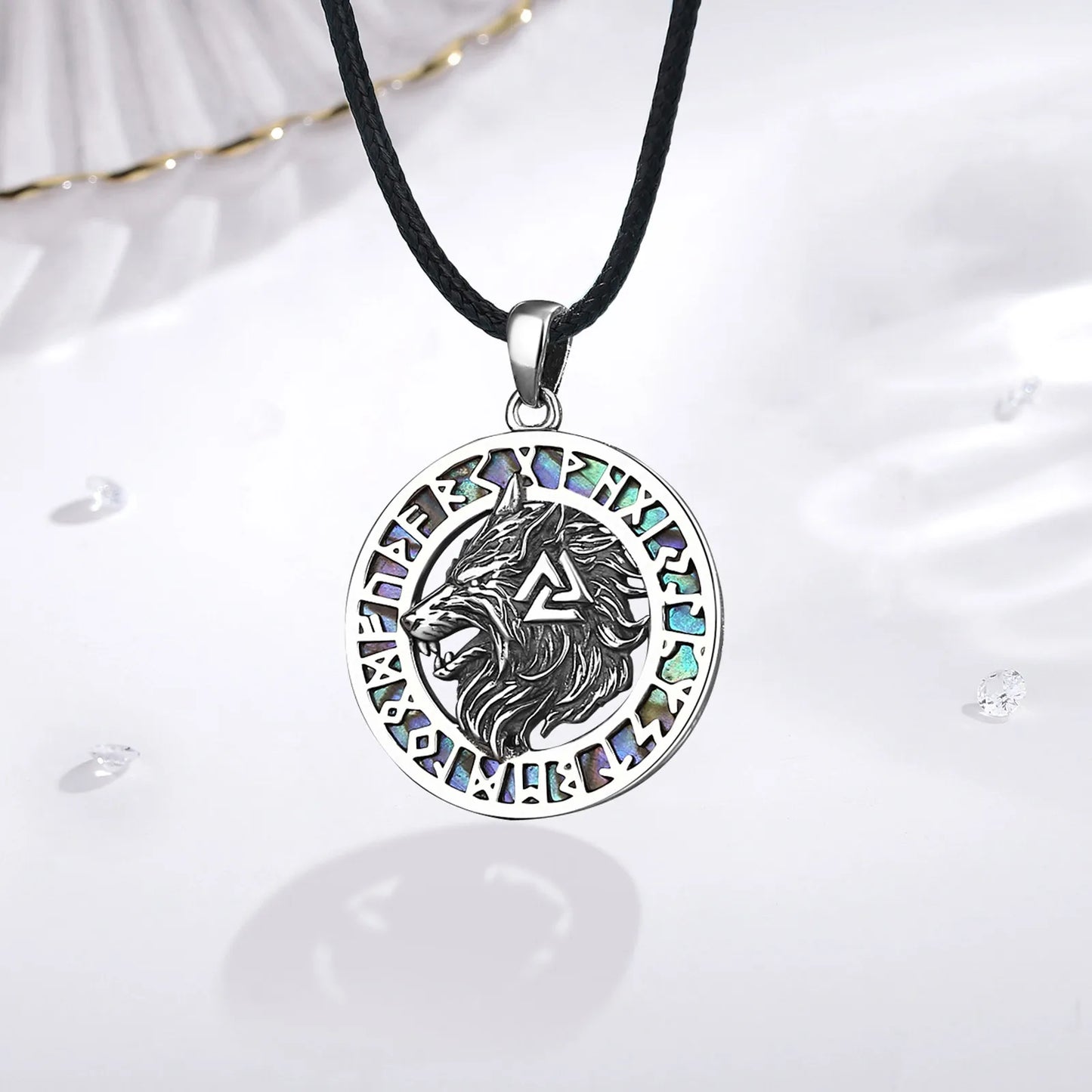 925 Sterling Silver Viking Wolf Necklace Nordic Valknut Rune Amulet Pendant