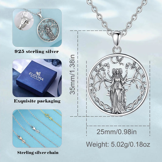 925 Sterling Silver Triple Moon Goddess Necklace Hecate Amulet Pendant