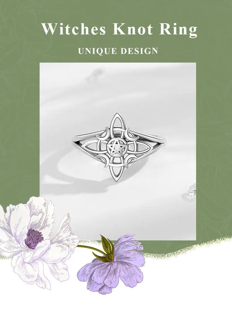 Eudora 925 Sterling Silver Witch Knot Adjustable Ring for Women