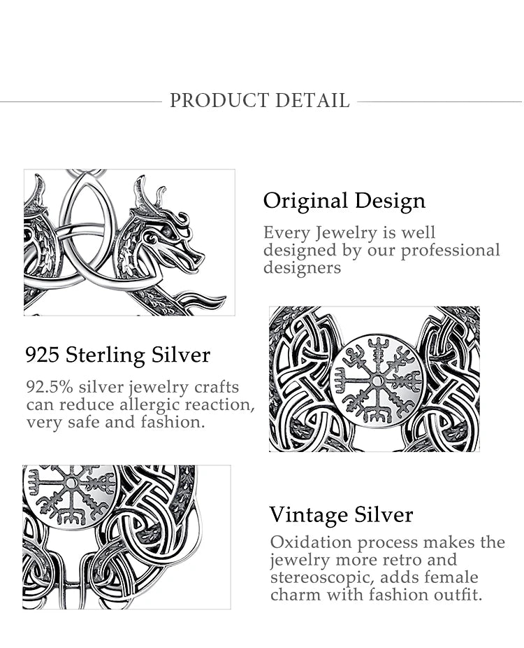 Eudora 925 Sterling Silver Viking Dragon Necklace
