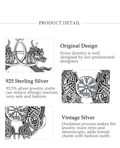 Eudora 925 Sterling Silver Viking Dragon Necklace