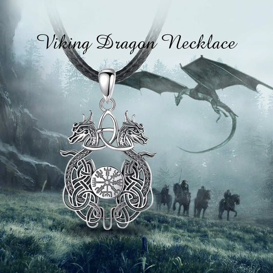 Eudora 925 Sterling Silver Viking Dragon Necklace