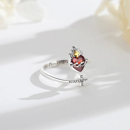 Eudora 925 Sterling Silver Sacred Heart of Jesus Adjustable Ring