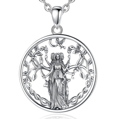 925 Sterling Silver Triple Moon Goddess Necklace Hecate Amulet Pendant
