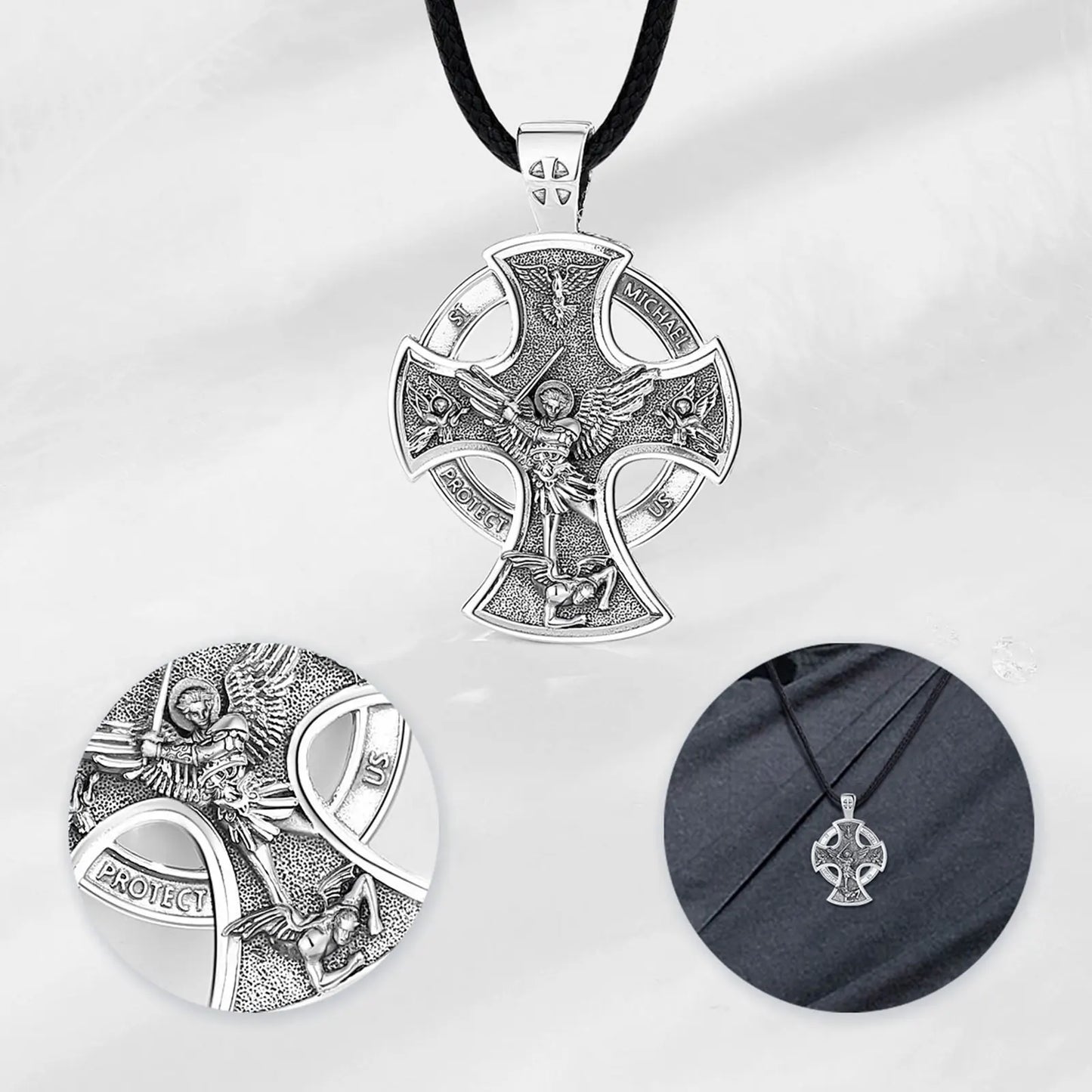 925 Sterling Silver Saint Michael Necklace Cross Amulet Pendant