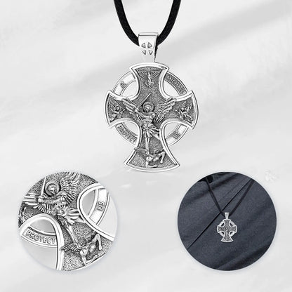 925 Sterling Silver Saint Michael Necklace Cross Amulet Pendant