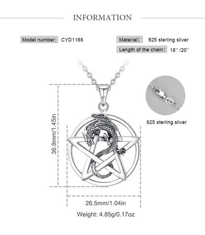 Eudora Original 925 Sterling Silver Pentagram Dragon Necklace