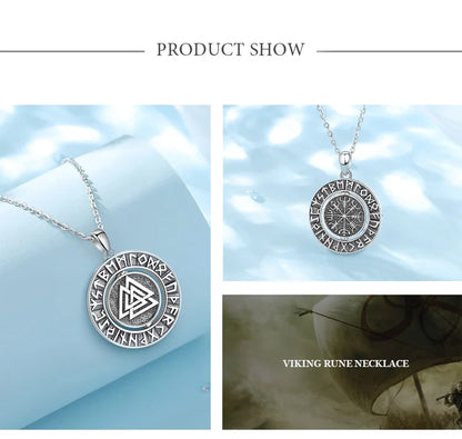 Eudora 925 Sterling Silver Viking Runes Pendant with Vegvísir
