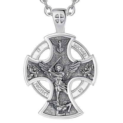 925 Sterling Silver Saint Michael Necklace Cross Amulet Pendant