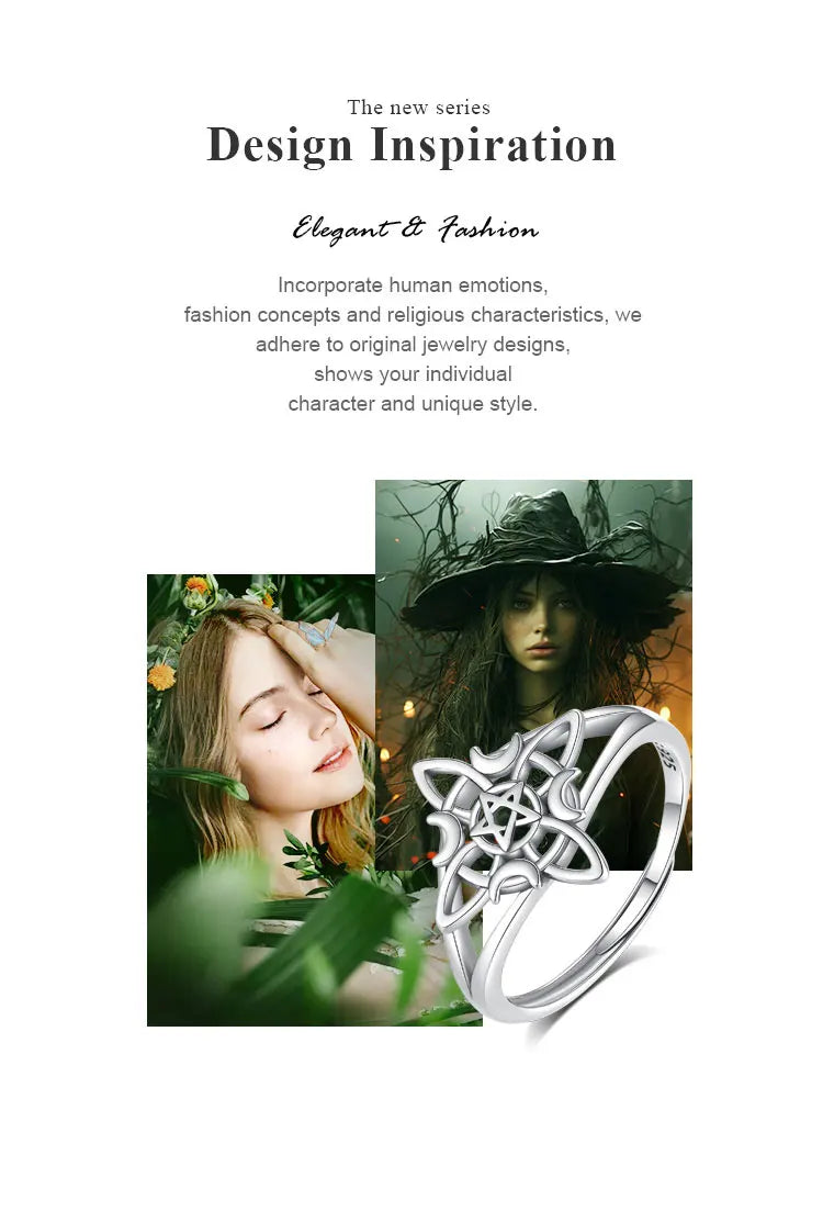 Eudora 925 Sterling Silver Witch Knot Adjustable Ring for Women
