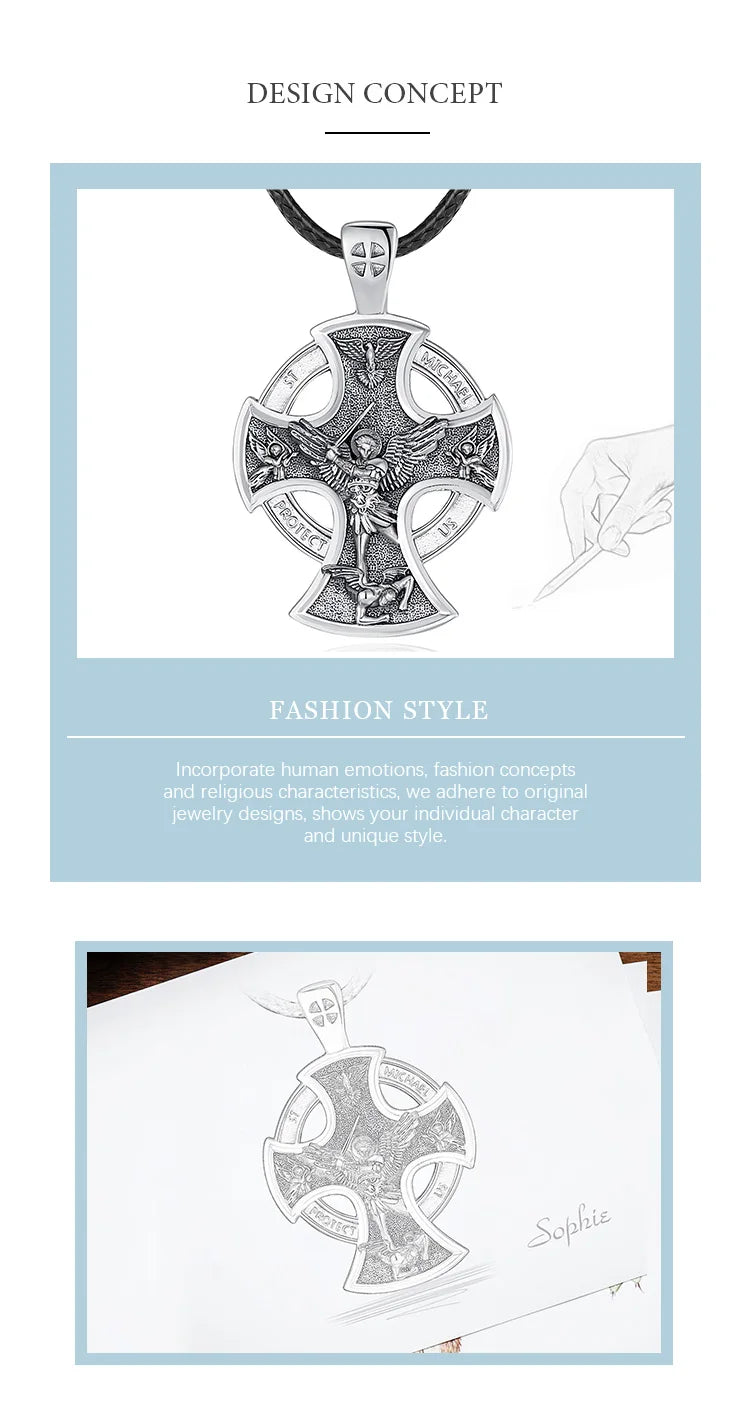 925 Sterling Silver Saint Michael Necklace Cross Amulet Pendant