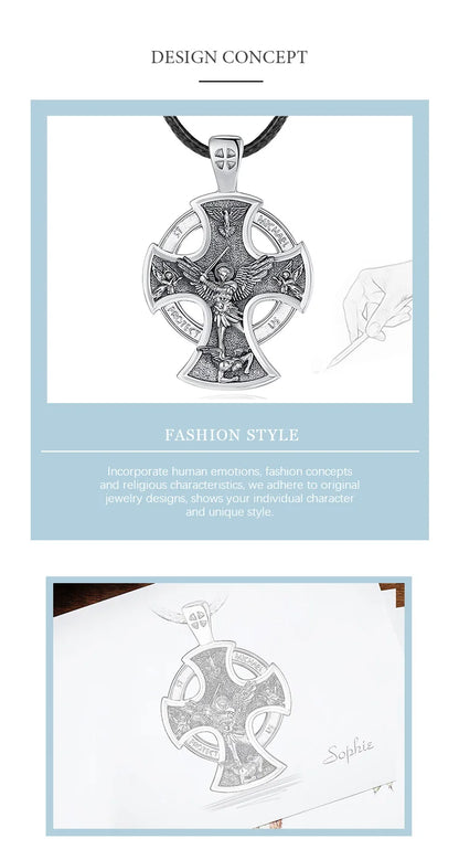 925 Sterling Silver Saint Michael Necklace Cross Amulet Pendant