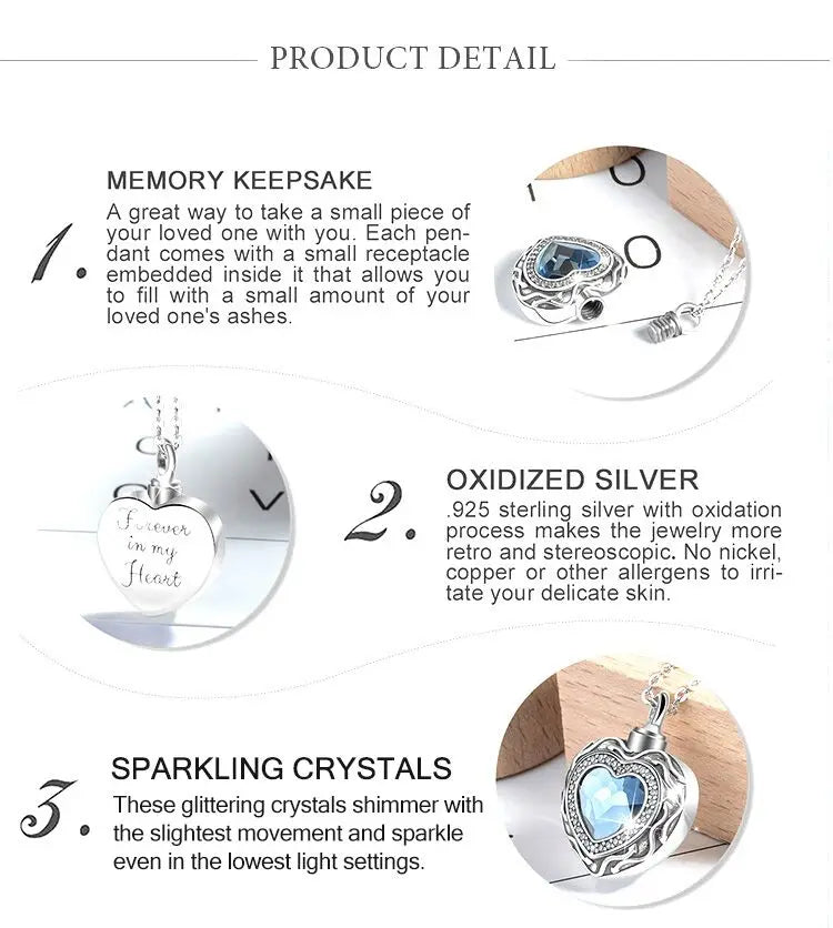Eudora 925 Sterling Silver Heart Locket Heart cremation memorial ashes urn