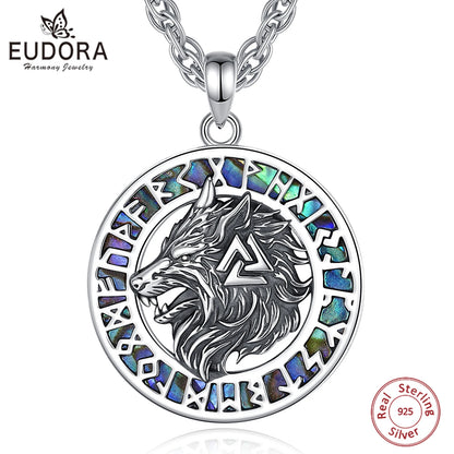 925 Sterling Silver Viking Wolf Necklace Nordic Valknut Rune Amulet Pendant