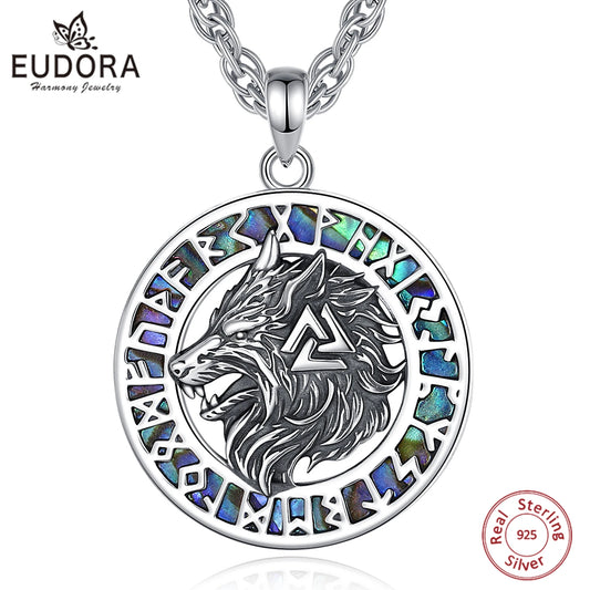 925 Sterling Silver Viking Wolf Necklace Nordic Valknut Rune Amulet Pendant