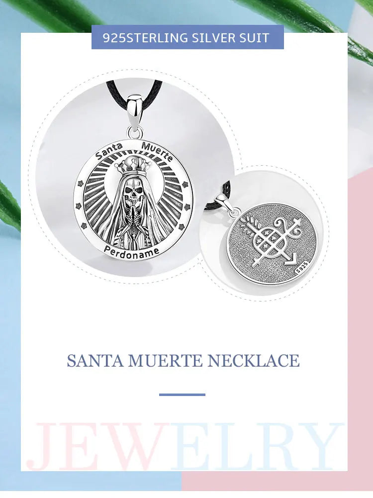 Eudora 925 Sterling Silver Santa Muerte Necklace