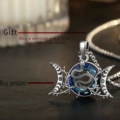 Eudora 925 Sterling Silver Triple Moon Goddess Snake Necklace with Austrian Crystal