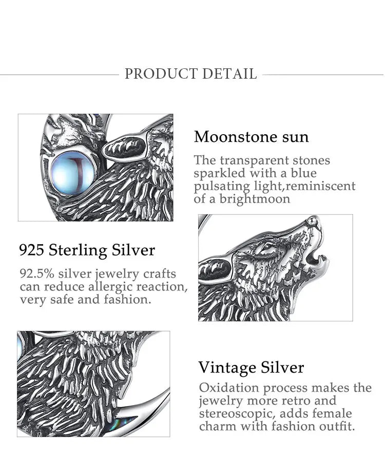 Eudora 925 Sterling Silver Wolf on the Moon Necklace