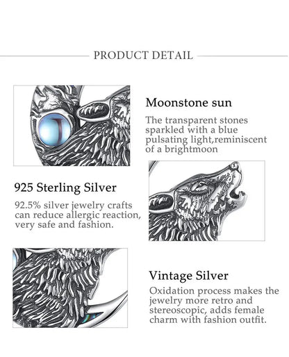 Eudora 925 Sterling Silver Wolf on the Moon Necklace