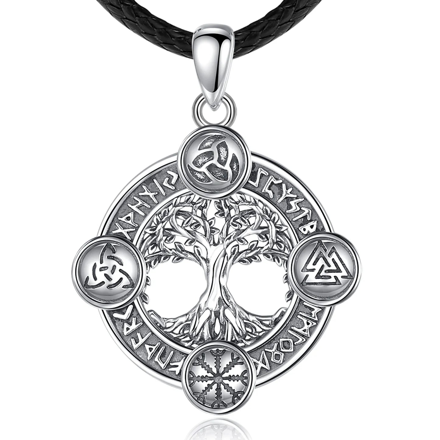 Eudora 925 Sterling Silver Tree of Life Yggdrasil Necklace  with Runes
