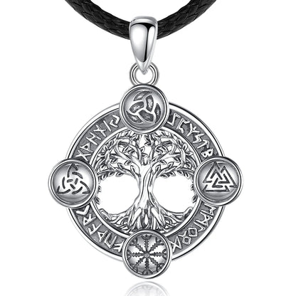 Eudora 925 Sterling Silver Tree of Life Yggdrasil Necklace  with Runes