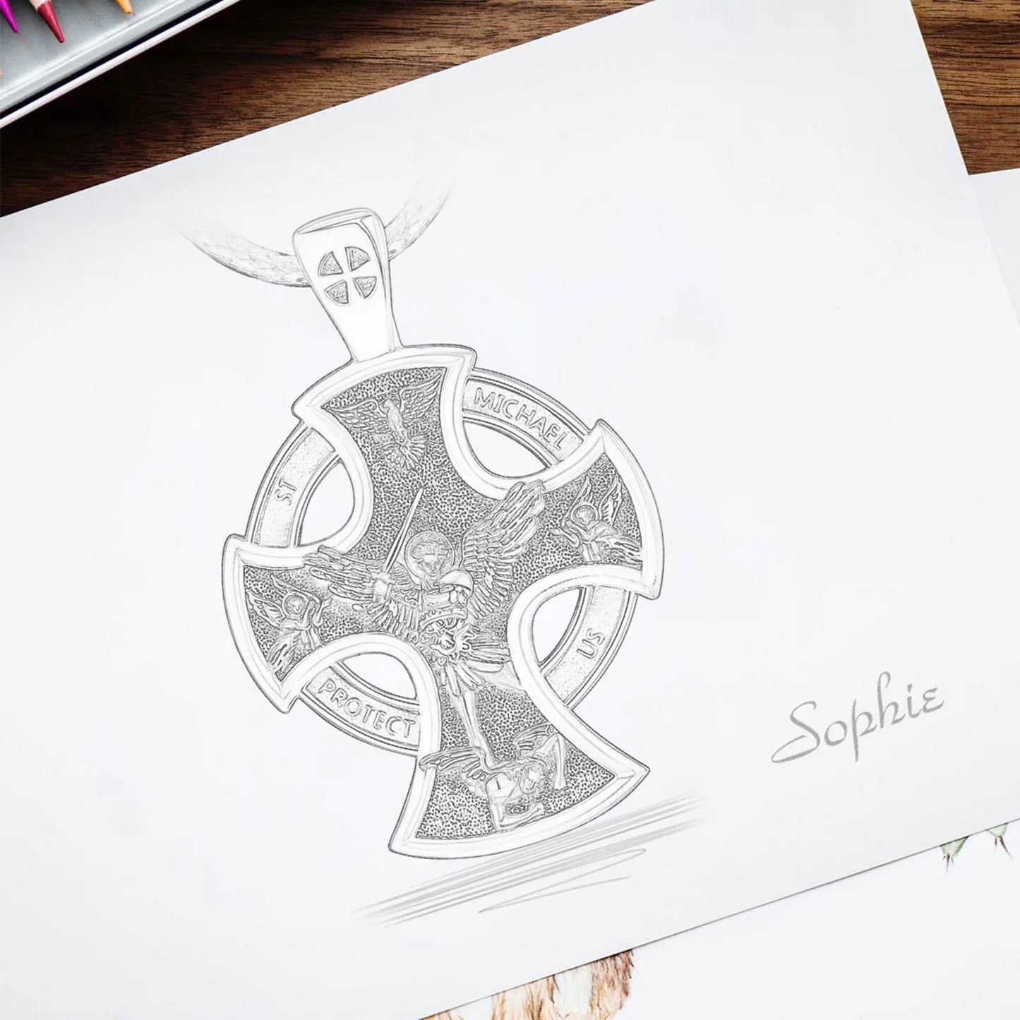 925 Sterling Silver Saint Michael Necklace Cross Amulet Pendant