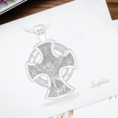 925 Sterling Silver Saint Michael Necklace Cross Amulet Pendant