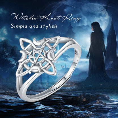 Eudora 925 Sterling Silver Witch Knot Adjustable Ring for Women