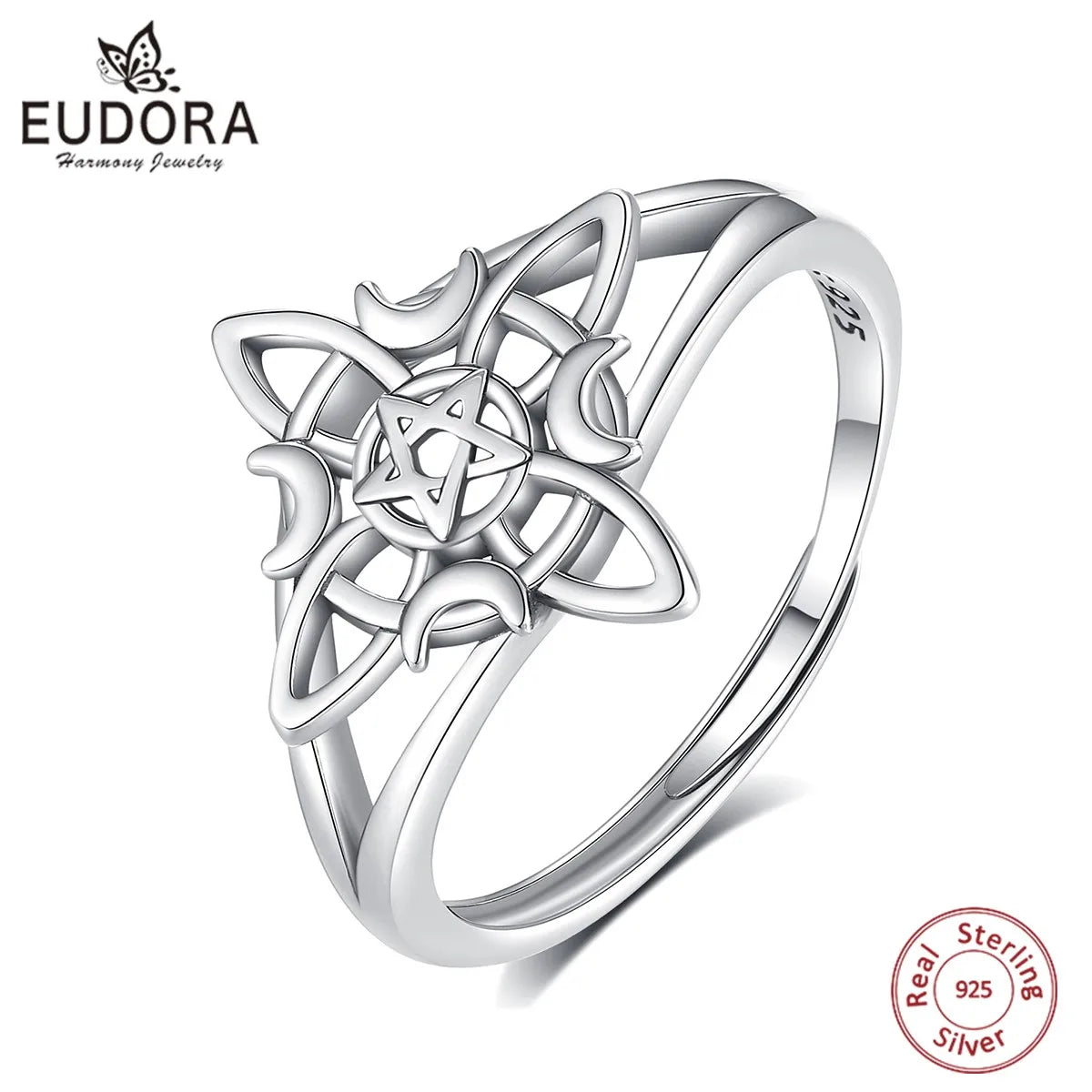 Eudora 925 Sterling Silver Witch Knot Adjustable Ring for Women