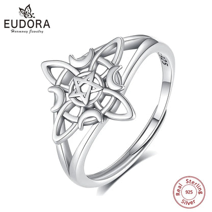 Eudora 925 Sterling Silver Witch Knot Adjustable Ring for Women