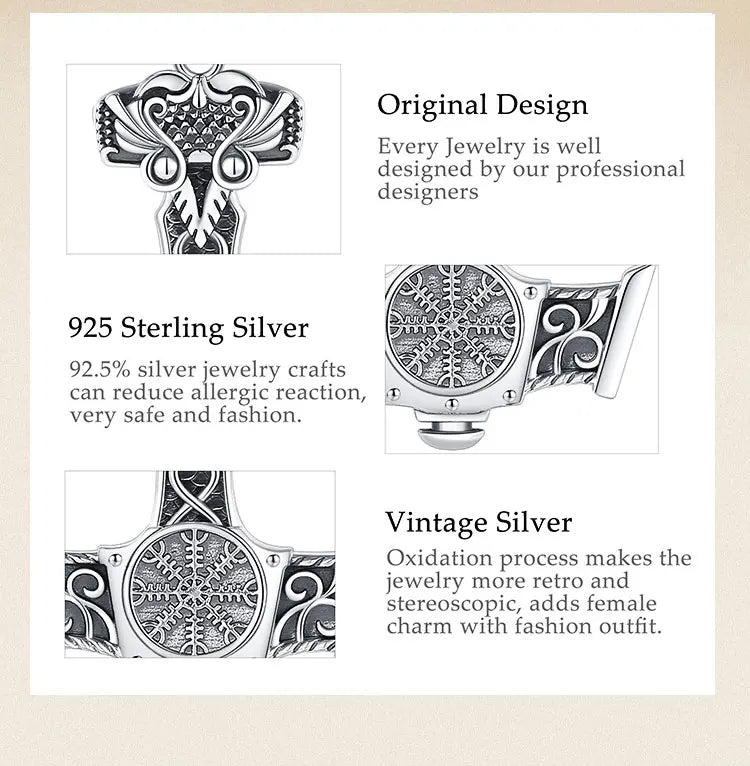 Eudora 925 Sterling Silver Norse Viking Thor's Hammer Necklace