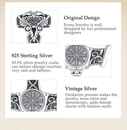 Eudora 925 Sterling Silver Norse Viking Thor's Hammer Necklace
