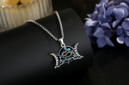 Eudora 925 Sterling Silver Triple Moon Goddess Snake Necklace with Austrian Crystal