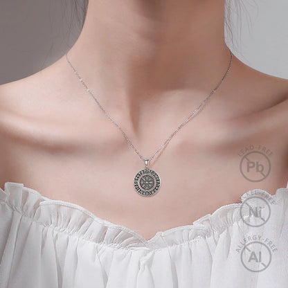 Eudora 925 Sterling Silver Viking Runes Pendant with Vegvísir