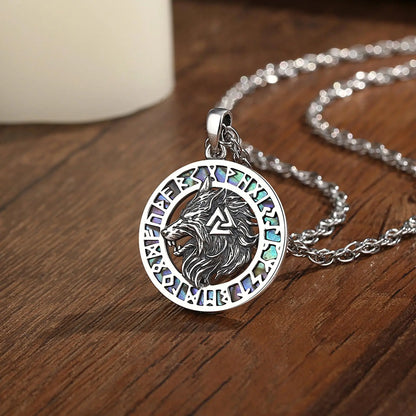 925 Sterling Silver Viking Wolf Necklace Nordic Valknut Rune Amulet Pendant
