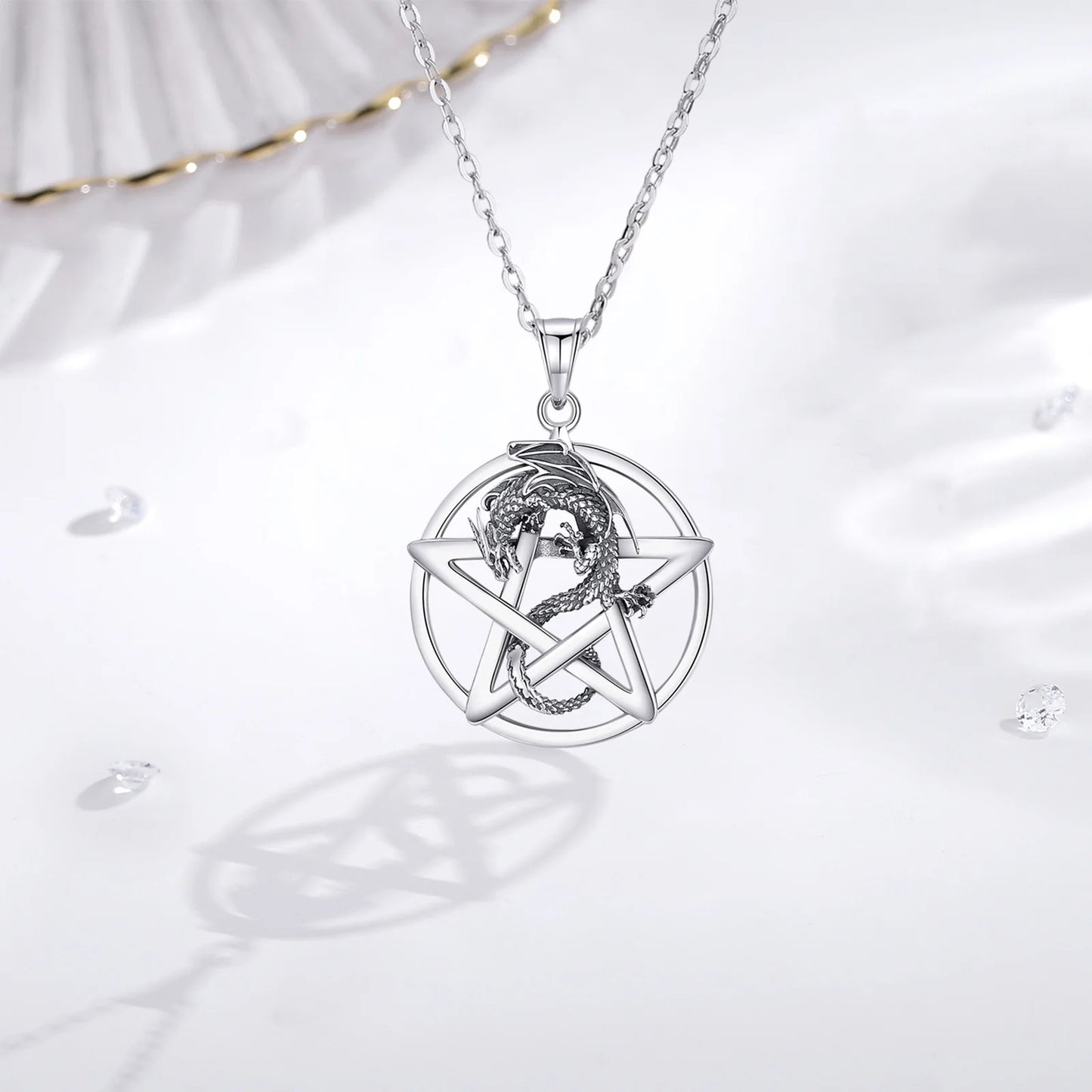 Eudora Original 925 Sterling Silver Pentagram Dragon Necklace
